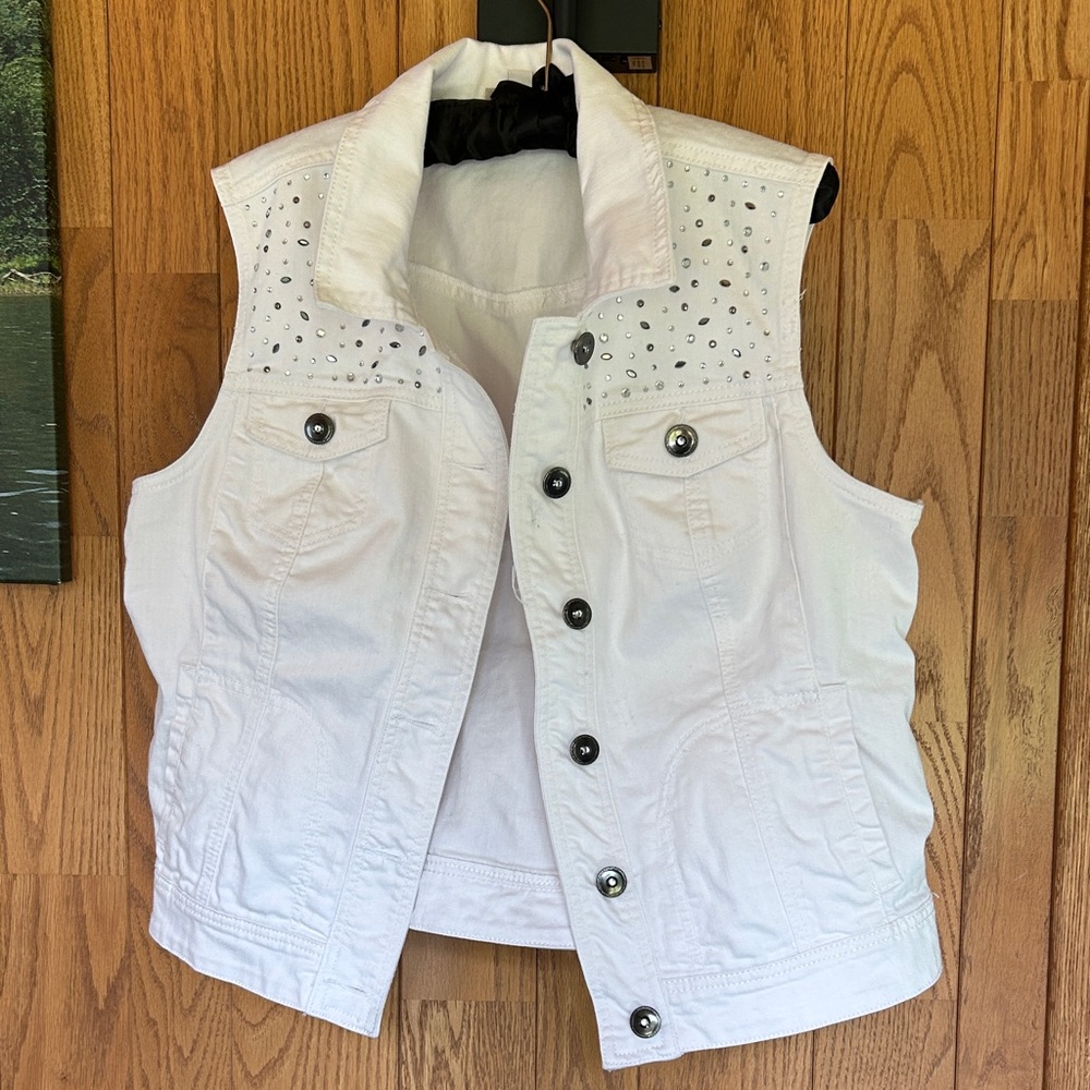 White Studded Denim Vest